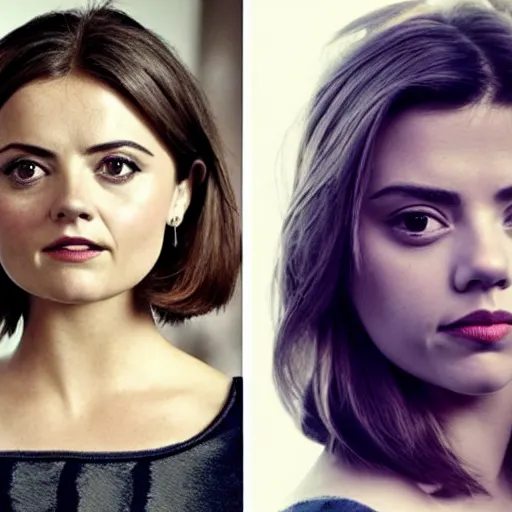 Image similar to a woman that looks like jenna coleman and scarlett johansson