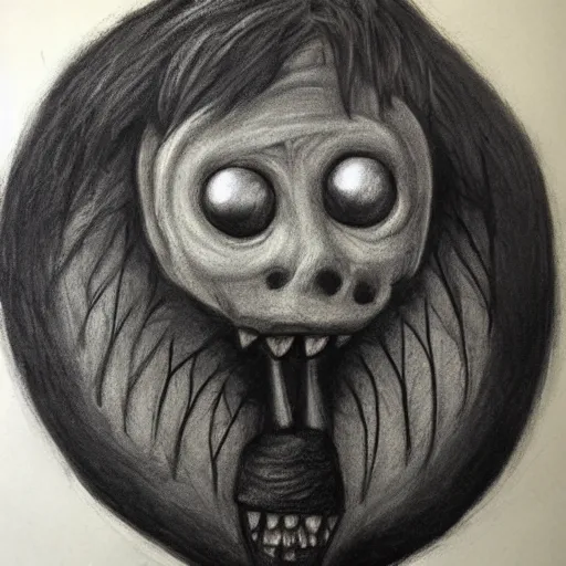 Prompt: a creepy monster, black chalk, professionally illustrated by a kid