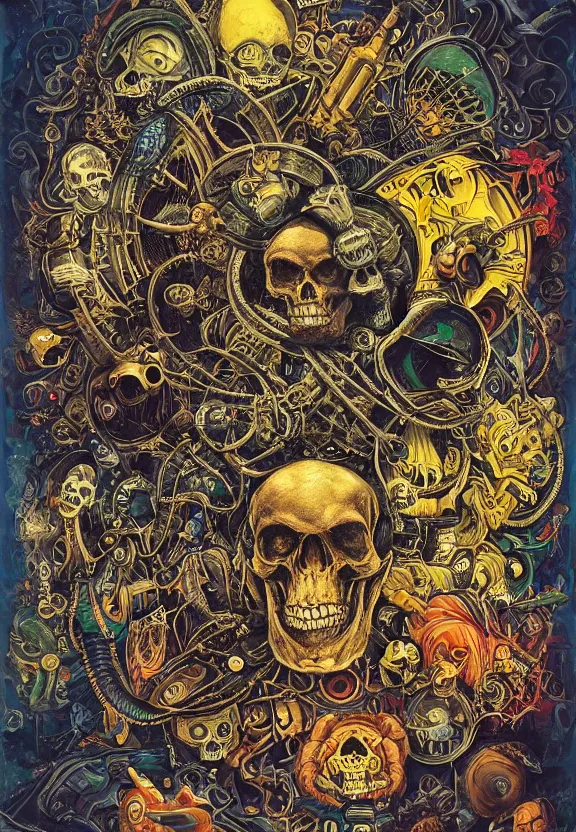 Image similar to simplicity, elegance, machinery, cameras, skulls, radiating, colorful mandala, psychedelic, minimalist environment, by ryan stegman and hr giger and esao andrews and maria sibylla merian eugene delacroix, gustave dore, thomas moran, the movie the thing, pop art, street art, graffiti, saturated