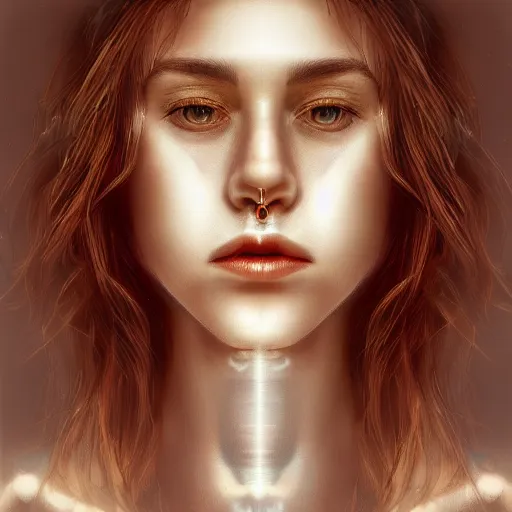 Prompt: face portrait of a woman, inspired by mandy jurgens, fractal jewellery, light make up, 4 k, high detailed, illustration