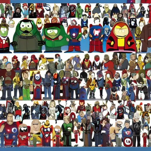 Prompt: Marvel's Avengers as South park characters, character art