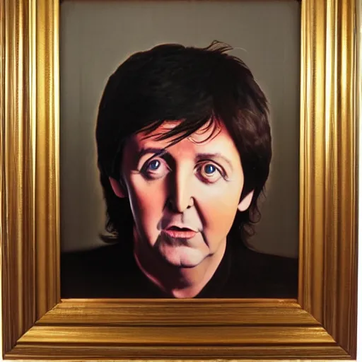 Prompt: a framed oil painting of Paul McCartney, 8k, high definition, highly detailed, photo-realistic