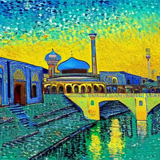 Image similar to painting of esfahan, iran, in the style of van gogh