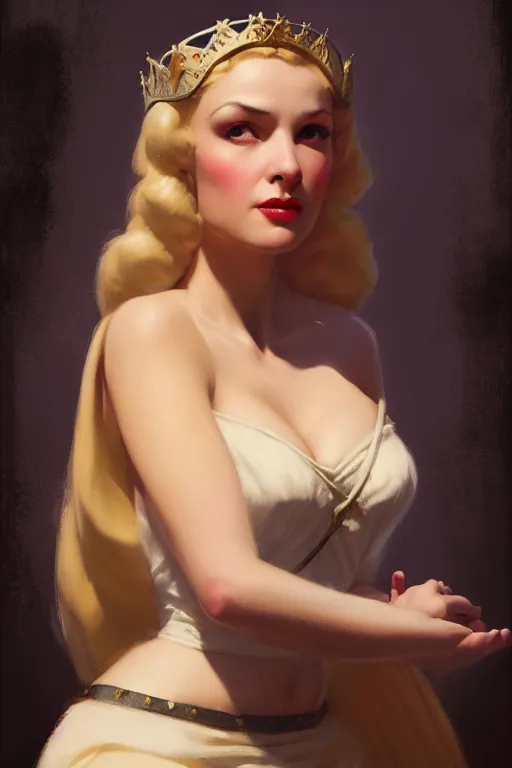 Image similar to medieval queen portrait matte painting, trending on artstation, gil elvgren, greg rutkowski, magali villeneuve, artgerm, jeremy lipkin, michael garmash