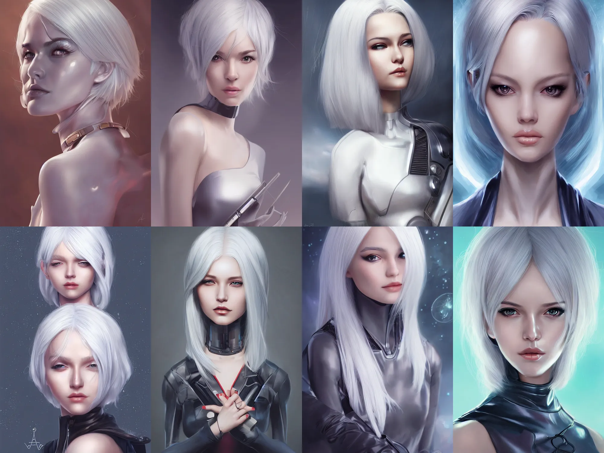 Image similar to a portrait of a scientist android girl with silver hair by artgerm and wlop