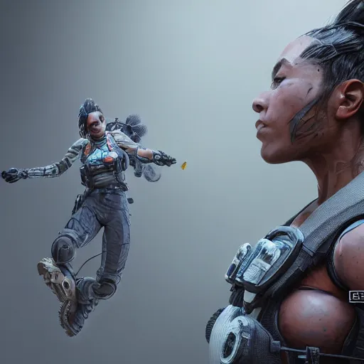 Image similar to photo realistic image of octane from apex legends, stunning 3 d render inspired art by istvan sandorfi and greg rutkowski, character posing, complete body, realistic and detailed eyes, realistic, highly detailed attributes and atmosphere, dim volumetric cinematic lighting,