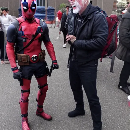 Image similar to deadpool hanging out with berniesanders