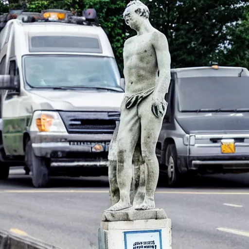 Image similar to statue of a guy stuck in traffic