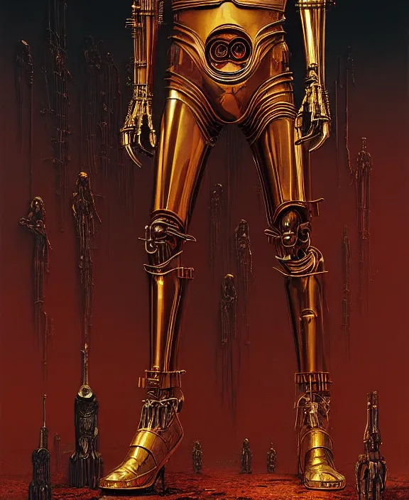 Image similar to demonic c - 3 po, by hr giger and beksinski and stephan martiniere, trending on artstation, 4 k resolution, detailed, high quality, hq artwork