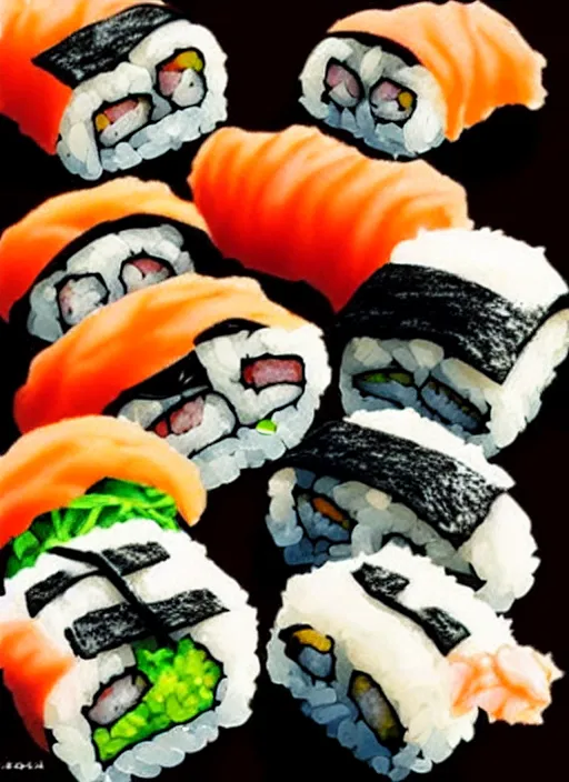 Image similar to clear photorealistic picture of adorable cats made out of sushi