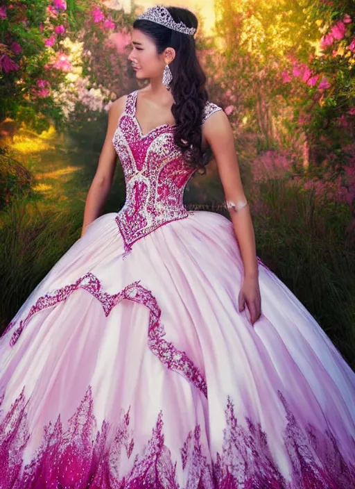 Prompt: photo of a gorgeous young woman at a quinceanera dress in the style of stefan kostic, realistic, sharp focus, 8 k high definition, insanely detailed, intricate, elegant, art by stanley lau and artgerm