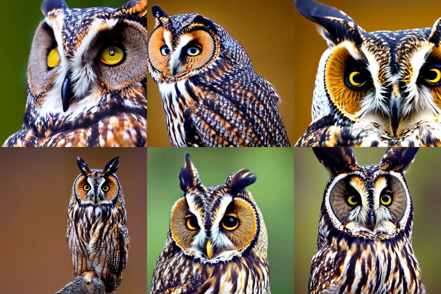 Prompt: beautiful macro picture of a long - eared owl, studio lighting, 4 k, digital art, wildlife photography
