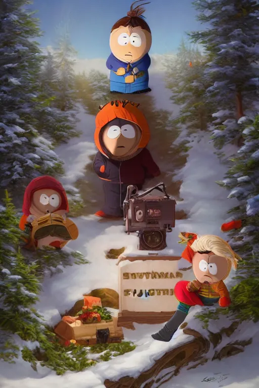 Image similar to south park in real life, detailed, 8 k, trending on artstation, smooth, sharp focus artwork by mark arian, artgerm, mark keathley, greg rutkowski and alphonse mucha