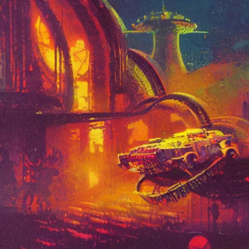 Prompt: illustration by paul lehr, james gurney and bruce penningtonn