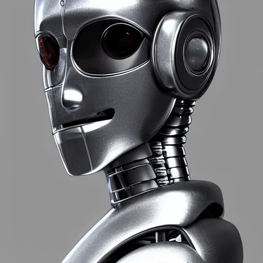 Image similar to portrait of a chrome robot with a humanoid face, insanely detailed intricate octane render, 8 k artistic photography, photorealistic