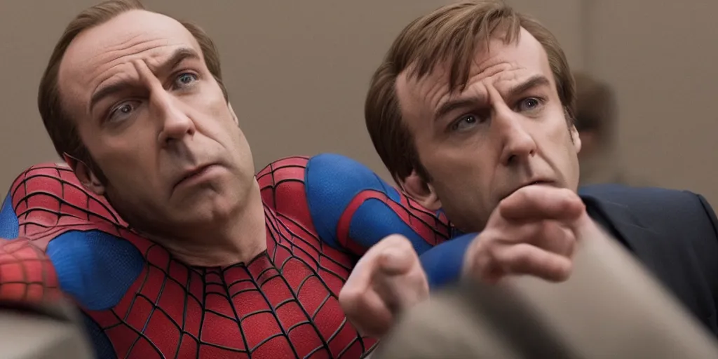 Prompt: Saul Goodman defending Spider-Man in court, photorealistic, 4K