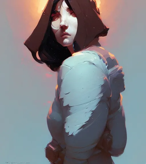 Image similar to portrait of a female cleric by atey ghailan, by greg rutkowski, by greg tocchini, by james gilleard, by joe fenton, by kaethe butcher, dynamic lighting, gradient light blue, brown, blonde cream and white color scheme, grunge aesthetic
