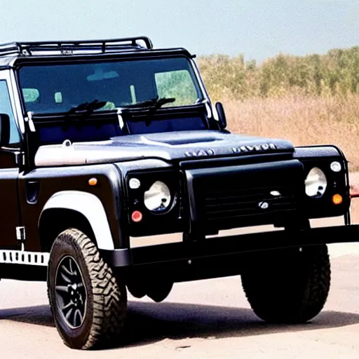 Prompt: Mike tyson driving a Land Rover Defender 110 (1985)