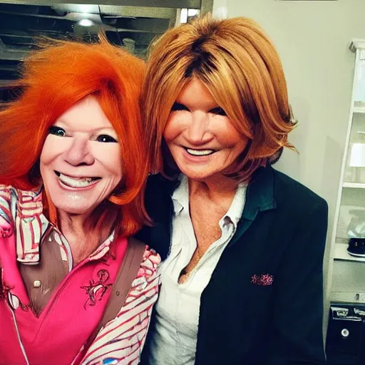 Image similar to Carrot Top and Martha Stewart are twins, selfie, shot on iphone, 10k likes on Twitter, having fun, high fidelity image