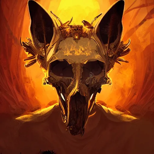 Prompt: a golden jackal skull face african necromancer, Apex Legends character digital illustration portrait design, by android jones, detailed, cinematic lighting, wide angle action dynamic portrait