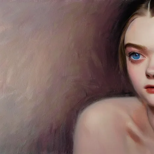 Prompt: ultra realistic portrait painting of elle fanning in euphoria, art by frank frazetta, 4 k, ultra realistic, highly detailed, epic lighting