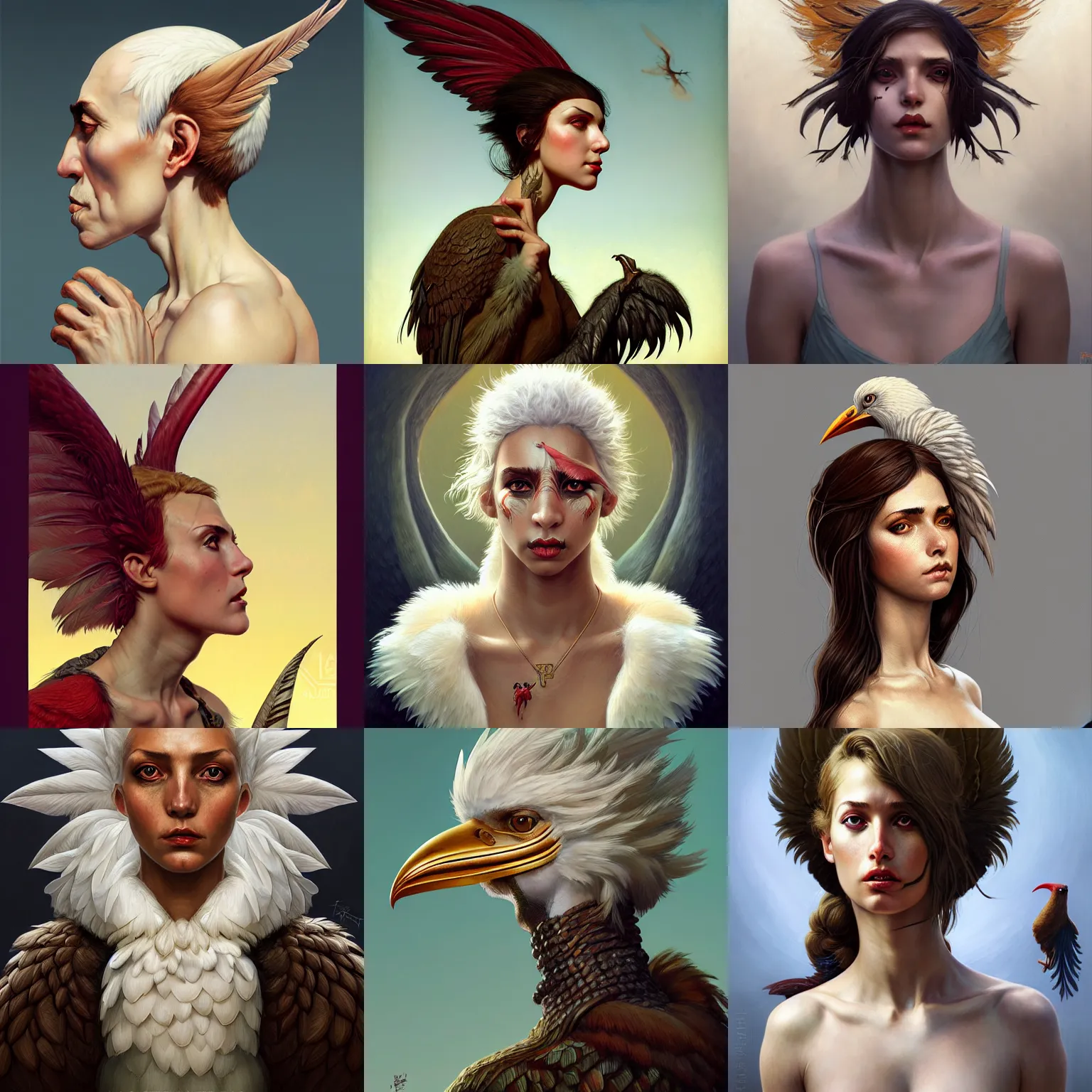 Prompt: rpg! profile! portrait plague harpy on white background, beak, feathers, intricate, highly detailed, digital painting, artstation, concept art, smooth, sharp focus, illustration, art by norman rockwell emiliano ponzi andrey remnev yoann lossel aaron jasinski, 8 k