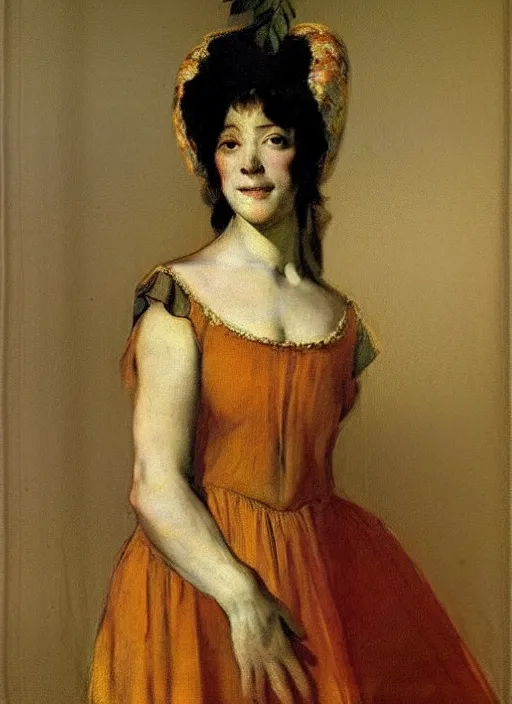 Image similar to portrait of young woman in renaissance dress and renaissance headdress, art by francisco goya