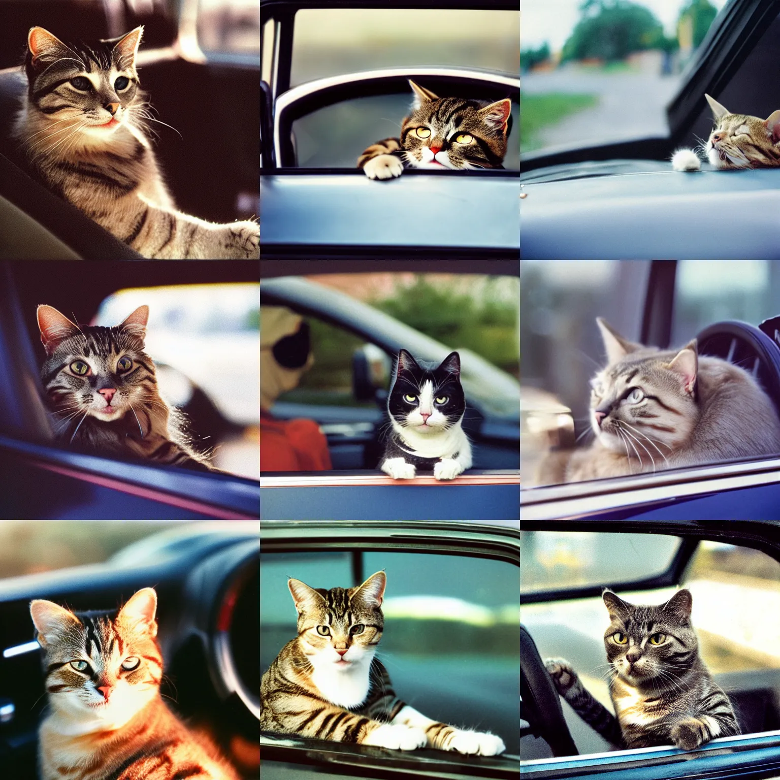 Prompt: cinestill of a cat driving a car