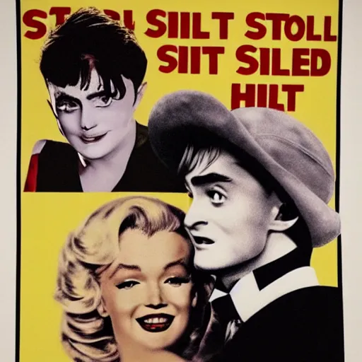 Prompt: Marylin Monroe and Daniel Radcliffe on the poster for 'Some Still Like It Hot'