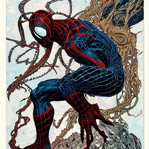 Image similar to venom from spiderman, mental health, psychology :: Concept Art, Highly Detailed, intricate :: a masterpiece by M.W. Kaluta