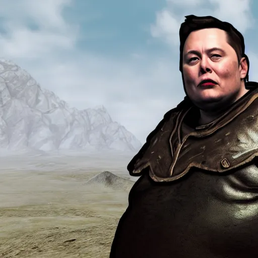 Image similar to morbidly obese Elon musk as a character in Skyrim