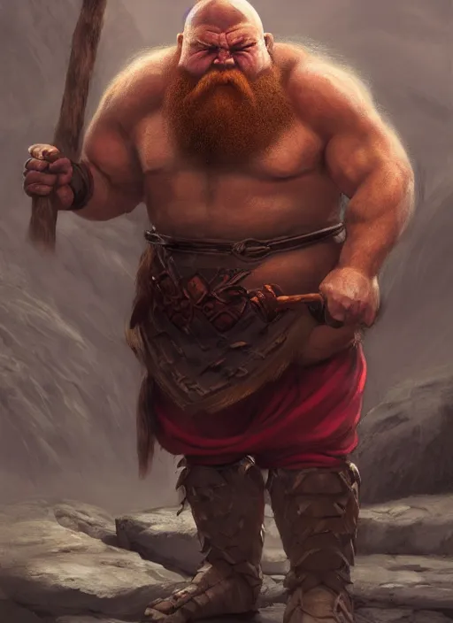 Image similar to Bald Angry Dwarven Monk with a red beard, muscular, holding a stick, Ivan Aivakovsky, Boris Vallejo, epic fantasy character art, D&D Concept Art, full length, Realistic, Regal, Refined, Detailed Digital Art, Oil Paining, Exquisite detail, post-processing, masterpiece, Cinematic Lighting, Unreal Engine, 8k, HD