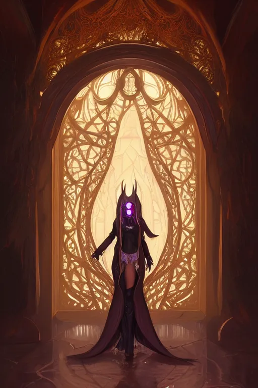 Prompt: painting of a shy hooded noon succubus in front of a dimensional portal, decorated, intricate, elegant, highly detailed, digital painting, artstation, concept art, smooth, sharp focus, illustration, art by artgerm and greg rutkowski and alphonse mucha, 8 k