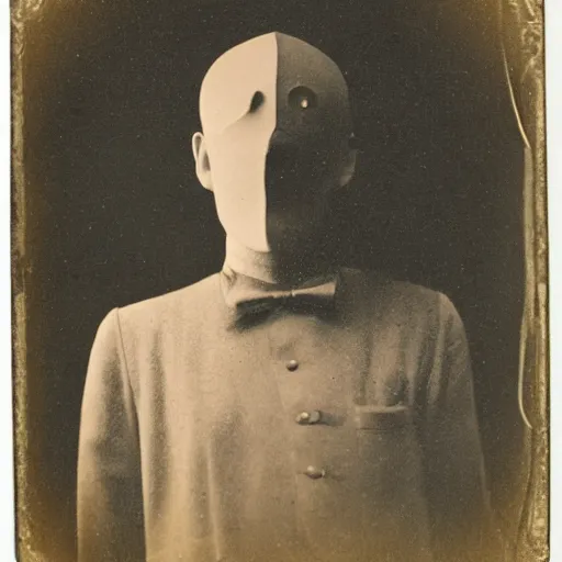 Prompt: tintype of a man with a pumpkin head