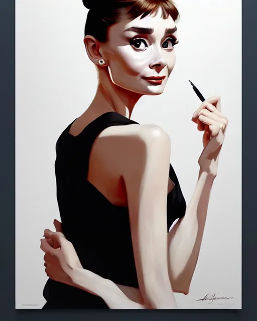 Image similar to an artistic pose, composition, audrey hepburn, realistic shaded, fine details, realistic shaded lighting poster by ilya kuvshinov, magali villeneuve, artgerm, jeremy lipkin and michael garmash and rob rey