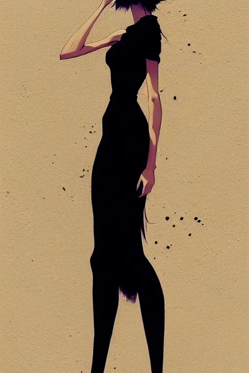 Image similar to a ultradetailed beautiful panting of a stylish woman wearing a black dress, by conrad roset, greg rutkowski and makoto shinkai, trending on artstation