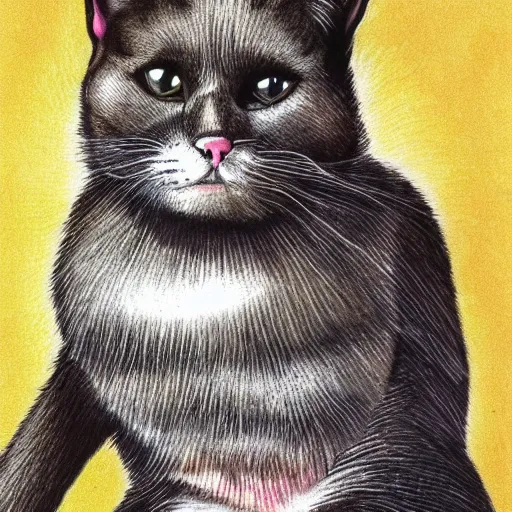 Prompt: a colored caricature drawing of a cat that is a bodybuilder