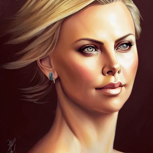 Image similar to portrait of charlize theron by charlie bowater