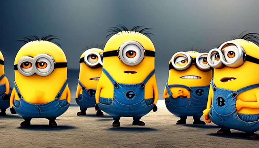 Image similar to fight!!! club!!!!, fight!!! club!!!! ((((the minions)))), movie still, directed by David fincher