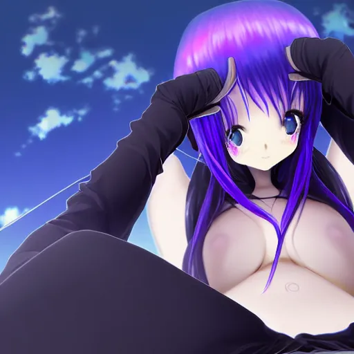 Prompt: A cute young real life 3D anime girl with long blueish violet hair, she is laying on her back, view from her feet, unique camera angle pointing at her face from her feet, wearing a black reaper hood with black pants, a bloody scythe is laying next to her foot, in a dark field, laying on her back, full body, dark and moody lighting, night time