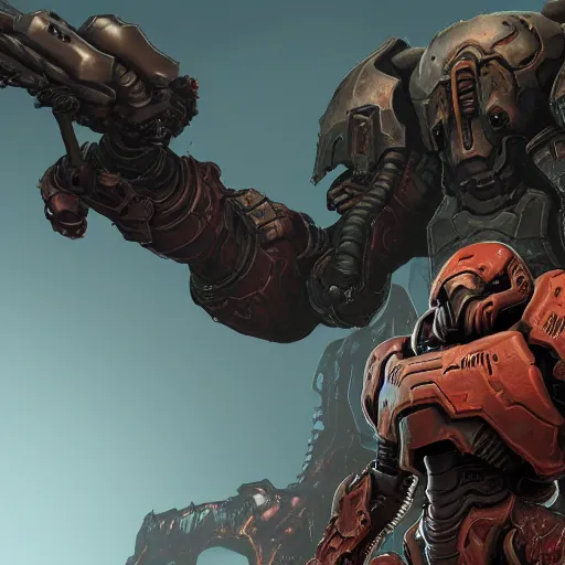 Image similar to doom slayer from doom eternal, epic paint