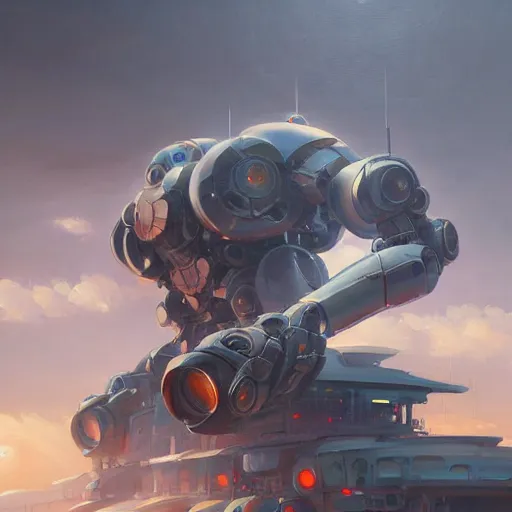 Image similar to an intricate oil painting of a giant anime robot with rounded and circular parts by steve henderson and greg rutkowski