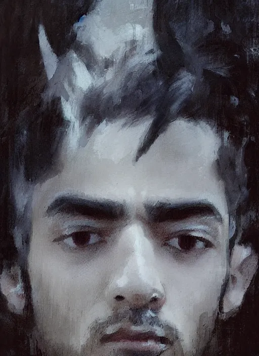 Image similar to portrait painting of zayn malik as an elf by jeremy mann, only one head single portrait, pointy ears