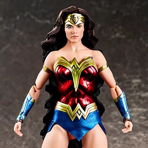 Image similar to wonder woman action figure, figurine, hot toys style, detailed product photo, anatomically correct