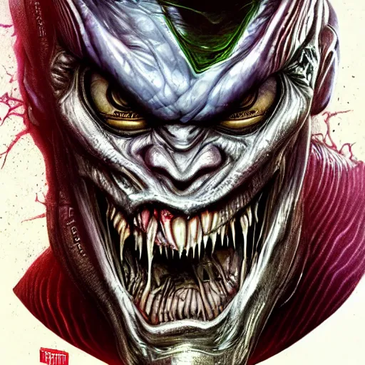 Prompt: lofi scorn giger alien venom joker biopunk portrait, Pixar style, by Tristan Eaton Stanley Artgerm and Tom Bagshaw.