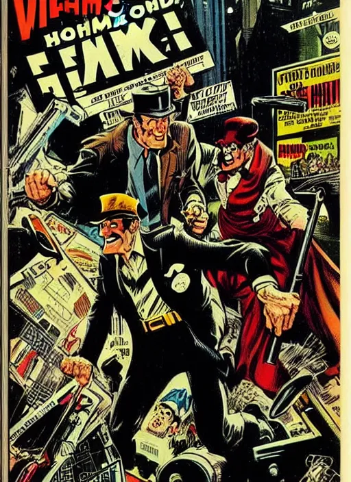 Image similar to an old fashioned vintage hwh comic book cover, will eisner, joe kubert, 1 9 6 8, dramatic, noir, creepy, surreal, weird, incredible, photo real