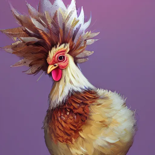 Image similar to a chicken animal wearing a small chicken-sized golden crown on its head. Against a white background. By Makoto Shinkai, Stanley Artgerm Lau, WLOP, Rossdraws, James Jean, Andrei Riabovitchev, Marc Simonetti, krenz cushart, Sakimichan, trending on ArtStation, digital art. Animal photo.