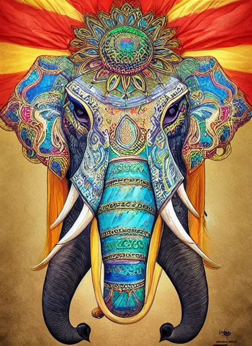 Image similar to portrait of ethereal elephant in indian flag colors, intricate detail, ornate, conceptual art, soft light, dynamic, art by artgerm