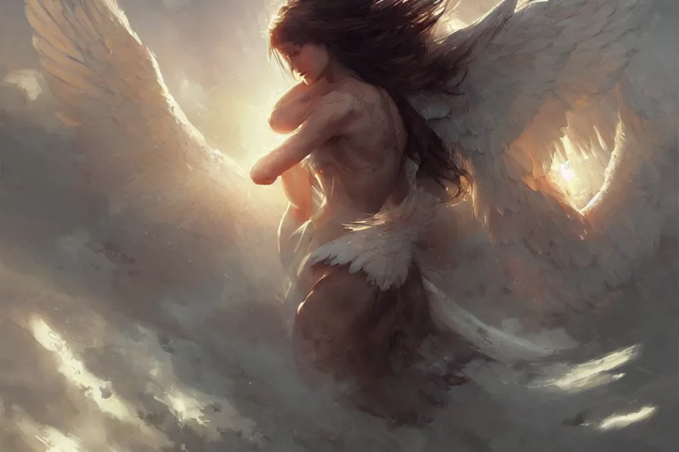 Image similar to an angel beats its wings,digital art,ultra realistic,ultra detailed,art by greg rutkowski