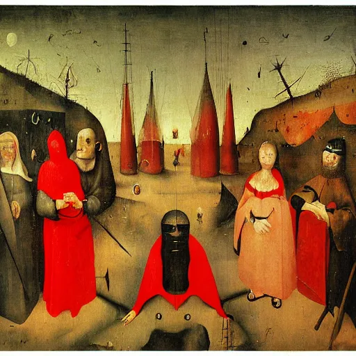 Prompt: Among Us red crewmate sus by Hieronymus Bosch